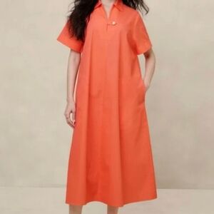 Oversized Poplin Tab Shirt Dress Coral